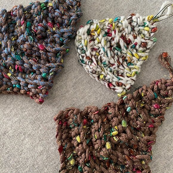 Handmade Crochet Brown Blue Holiday Christmas Tree Hanging Decorations Set of 3 - Picture 5 of 5